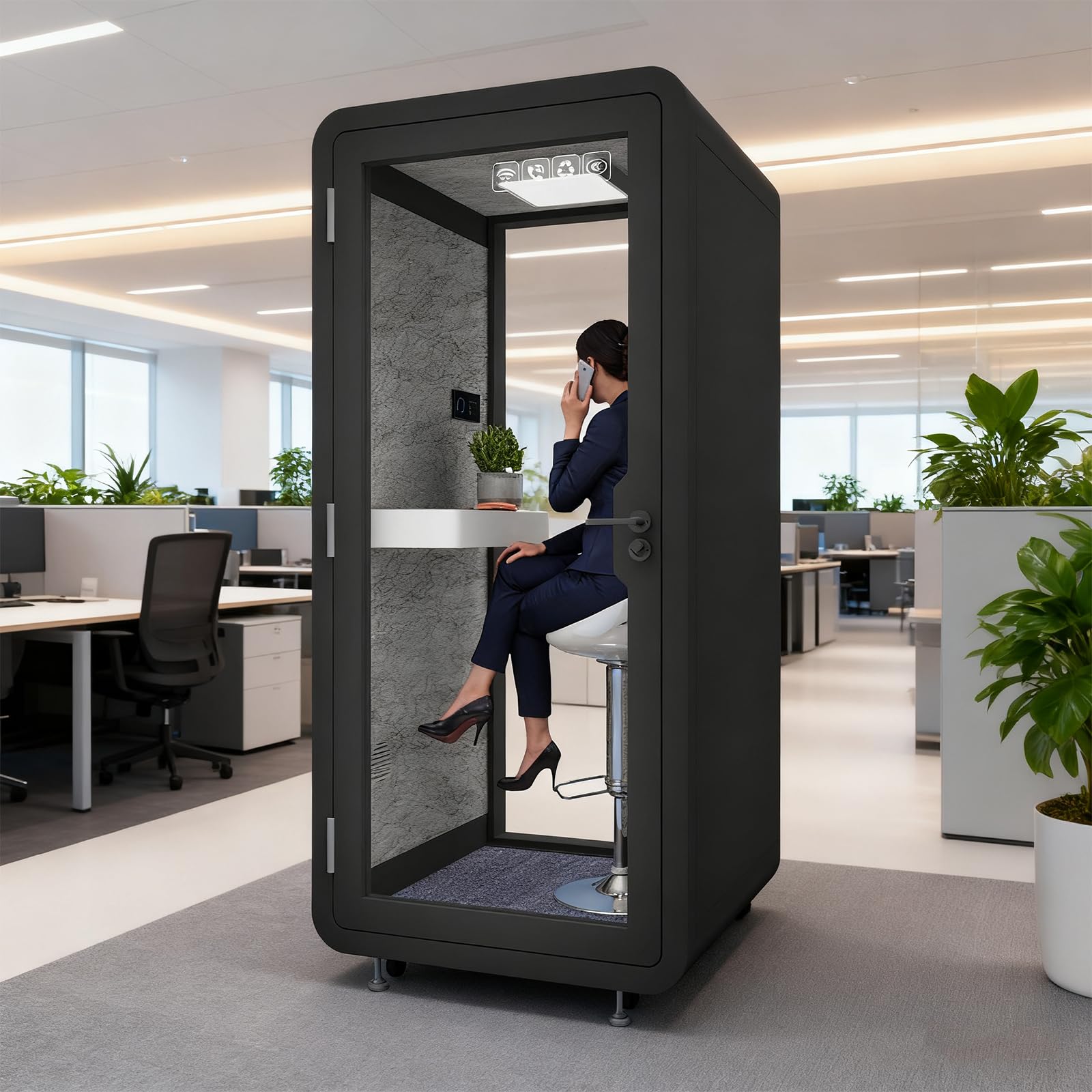 Cápsula de reuniones silenciosa con paneles acústicos, cabina de oficina móvil para aislamiento de sonido y trabajo privado, perfecta para llamadas telefónicas y estudios
