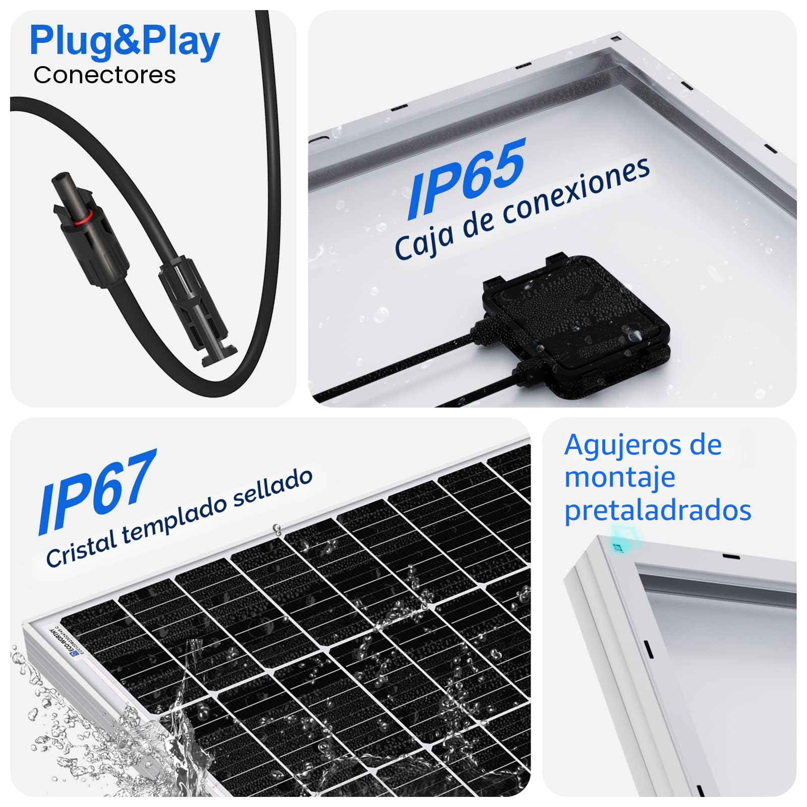 ECO-WORTHY Panel Solar 12V Placa Solar Monocristalino 170W para Cargar Bateria, caravana, Jardín, Barco, Casa