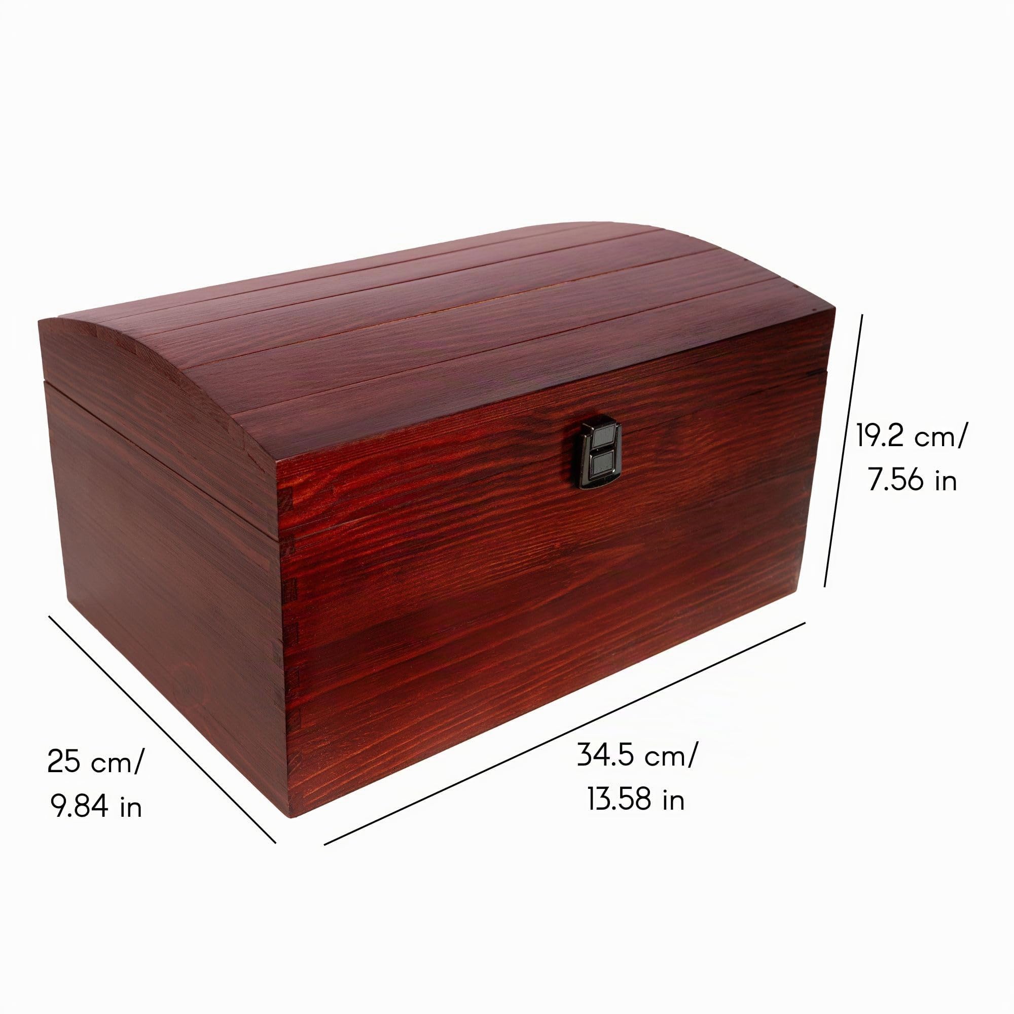 Creative Deco XXL Große Rot Holztruhe Holzkiste mit Deckel 34,5x25x19,2 cm | mit Schloss| Schatztruhe Groß Spielzeugkiste Holzbox Lackiert Kasten ohne Griffen | für Wertsachen und Spielzeuge