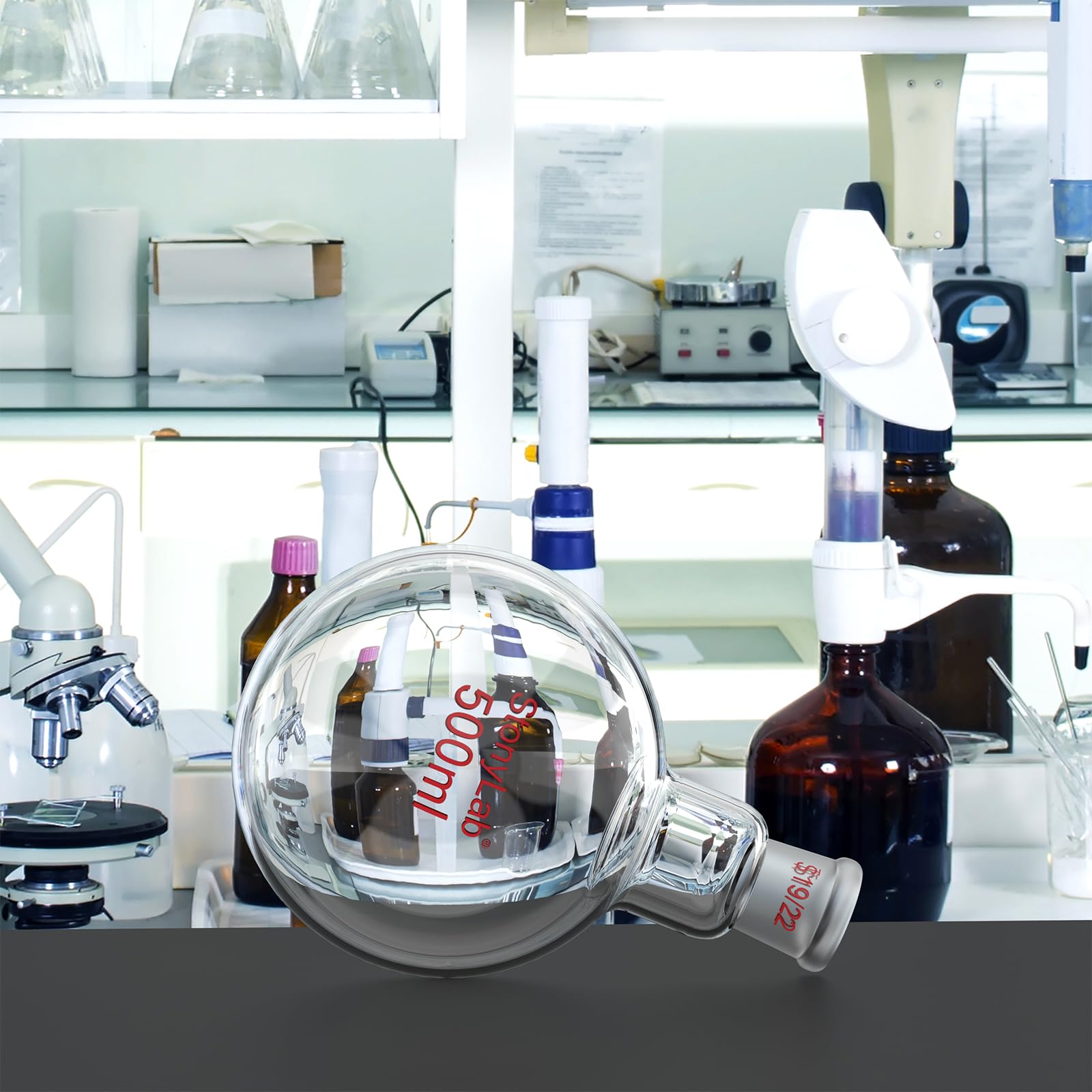 StonyLab Frasco RBF de borosilicato vidrio redondo, cuello redondo, 500mL, con junta exterior estándar 19/22-500ml