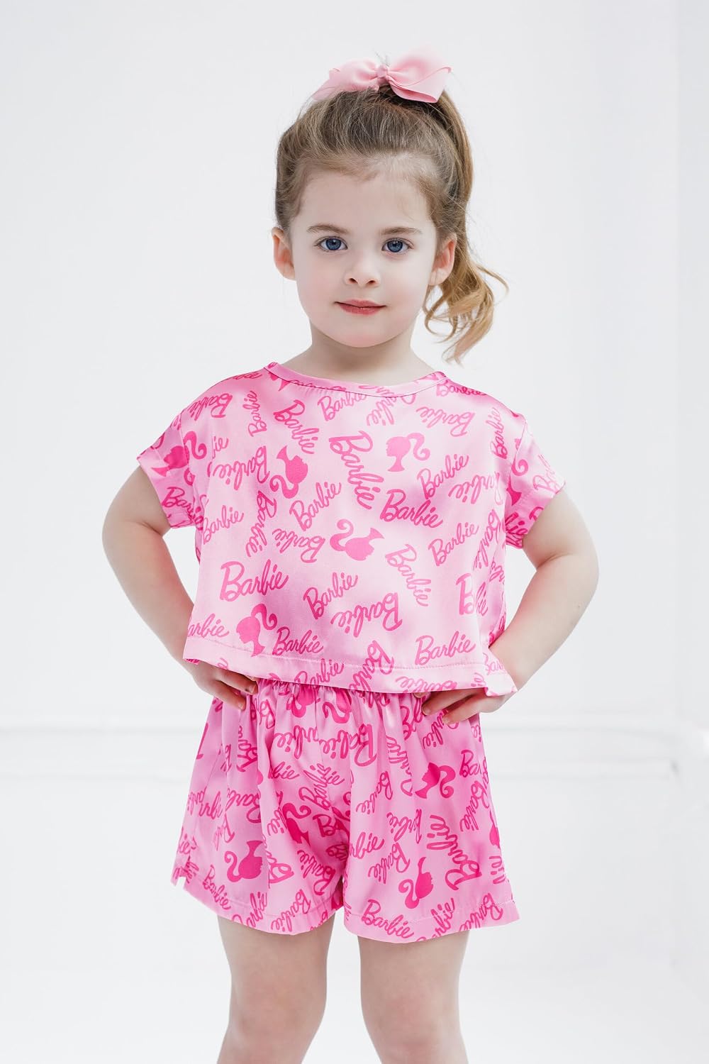 Barbie Girls Lounge Pajama Shirt and Pajama Shorts Sleep Set Little Kid to Big Kid Sizes (4-14-16)