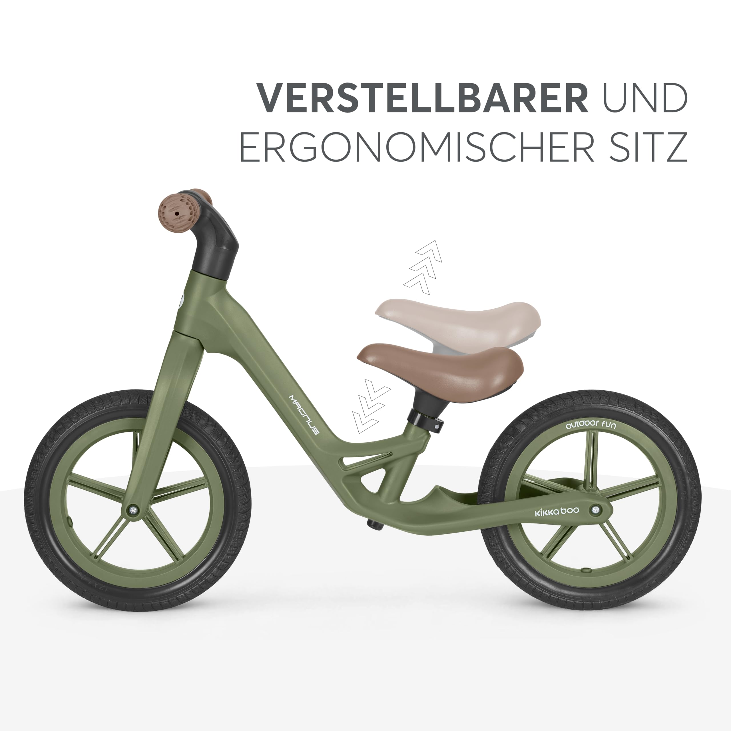 KikkaBoo Magnus Laufrad für Kinder 3–6 Jahre, Leichter Fiberglas Rahmen, Verstellbarer Sitz, rutschfeste Griffe, Robuste PU Räder