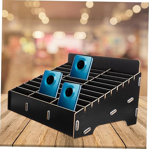 Miniatura 9 de Organizador de estantes de escritorio, almacenamiento de cable para oficina, estante de exhibición de teléfono de madera, soporte de almacenamiento