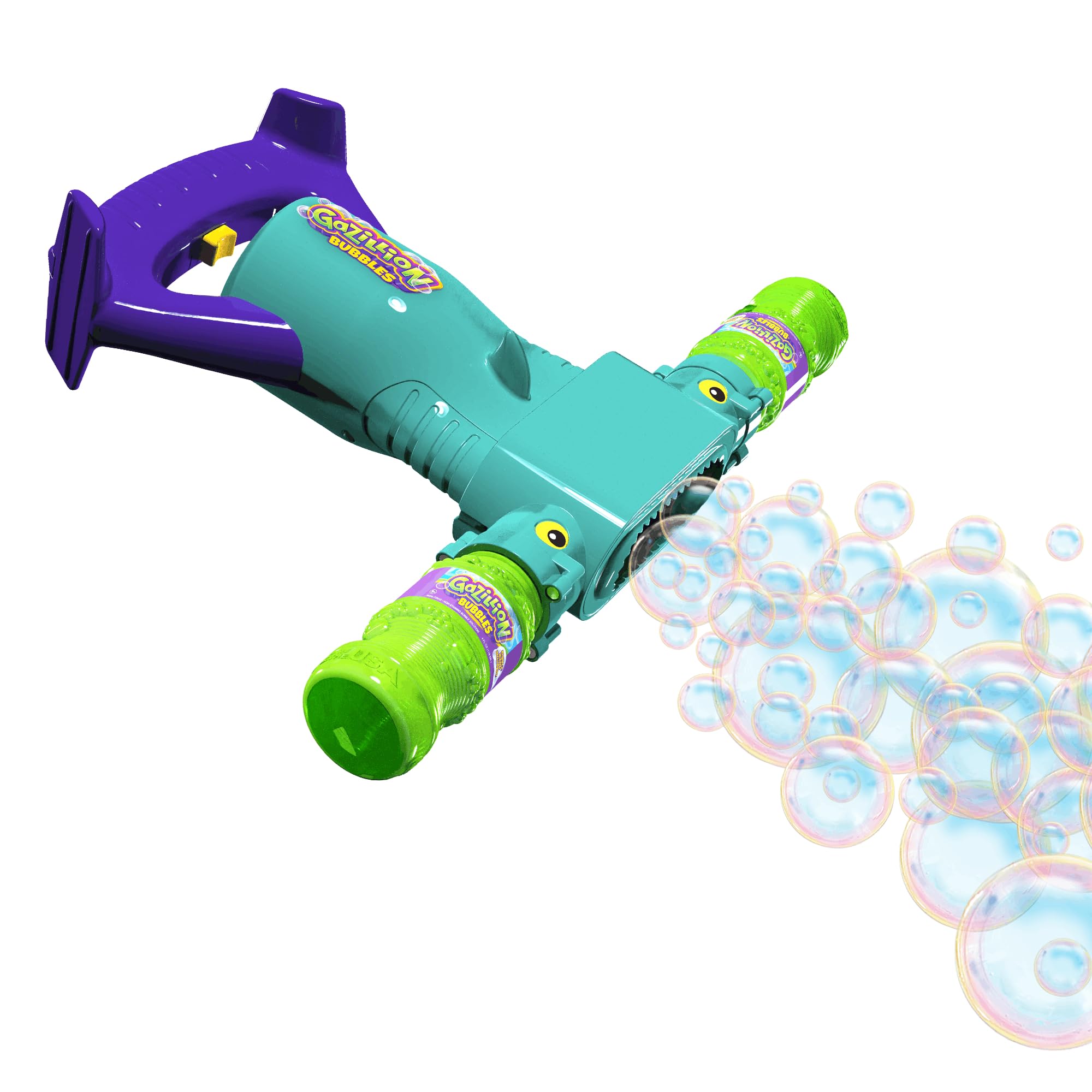 Gazillion Bubbles Shark Bubble Blaster Gun, 2-in-1 Automatic Bubble Machine Toy for Kids, Outdoor Bubble Shooter with Dual Bubble Bottles, Summer Party & Garden Play Toy