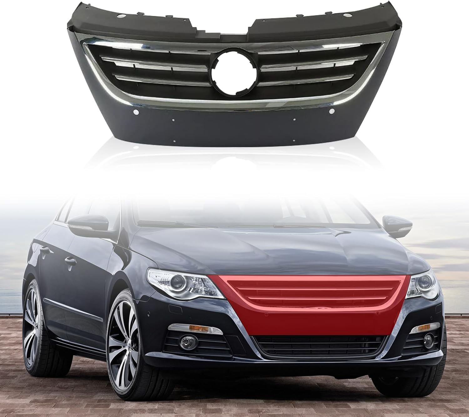 Chrome Front Upper Chrome Grille Grill with Chrome Trim Fit For 2009 2010 2011 2012 VW Volkswagen Passat CC
