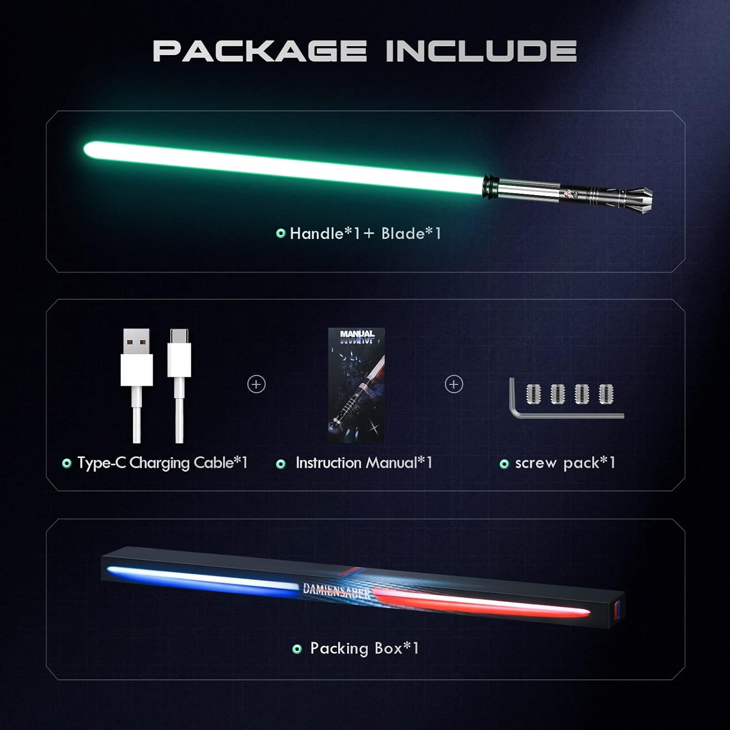 DAMIENSABER Upgrade Xenopixel 3.0 Light Saber, Smooth Swing Sensitive Motion Control Light Sabers with 34 Sound Fonts Infinite Color Changing, Dueling Light Sabers for Adults, Aluminium Hilt