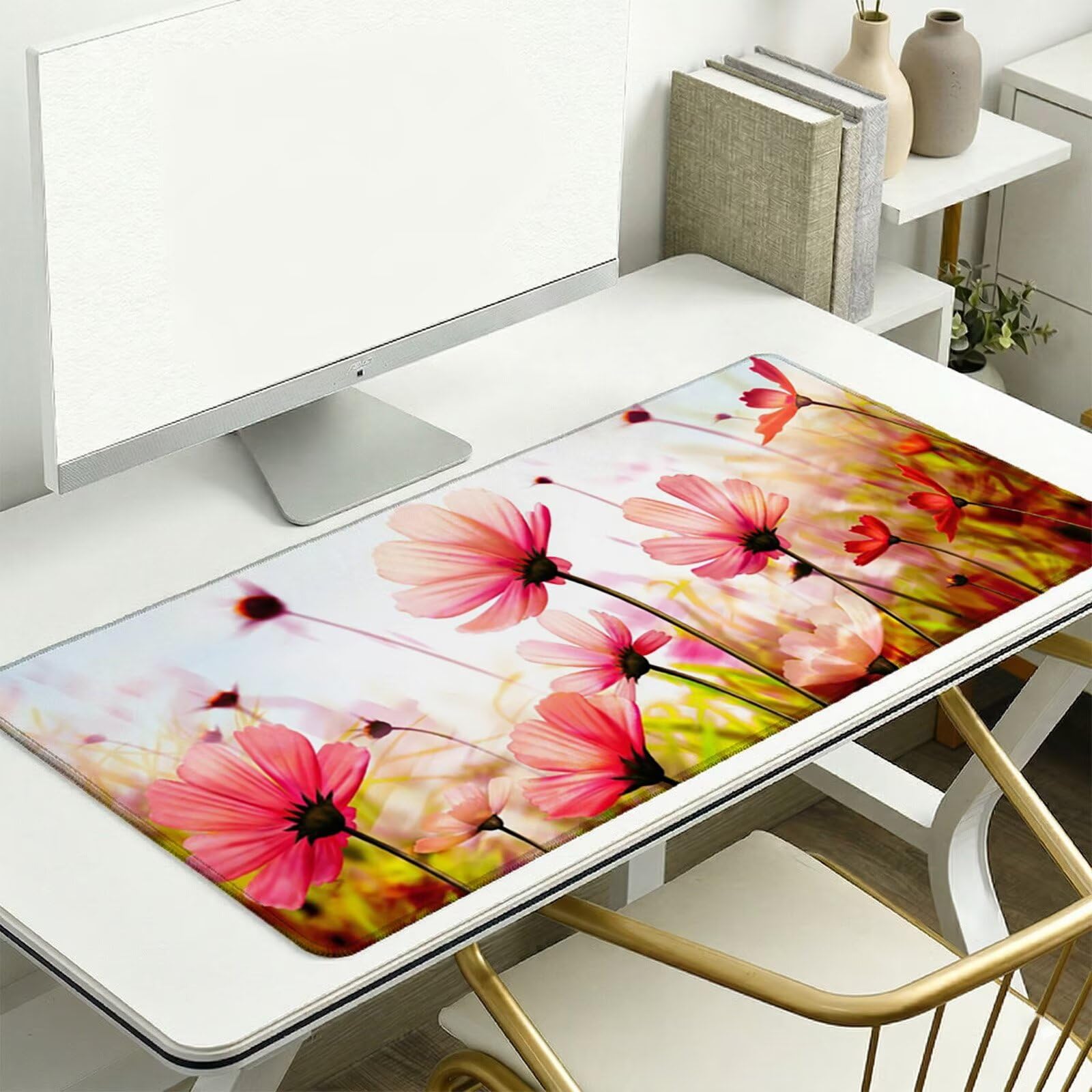 Alfombrilla Ratón XXL 1200 x 600 x 3 mm, Alfombrilla Escritorio, Rosa Grande Protector de Mesa con Base de Goma Antideslizante y Bordes Cosidos, Impermeable, para Oficina, PC, Gaming (Amapola) L-x2268