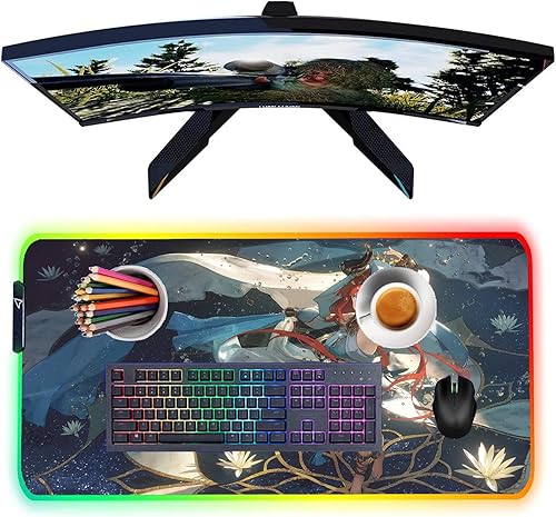 Alfombrilla de mouse para niña de anime sexy y grande para computadora con retroiluminación LED RGB para computadora de escritorio de oficina de