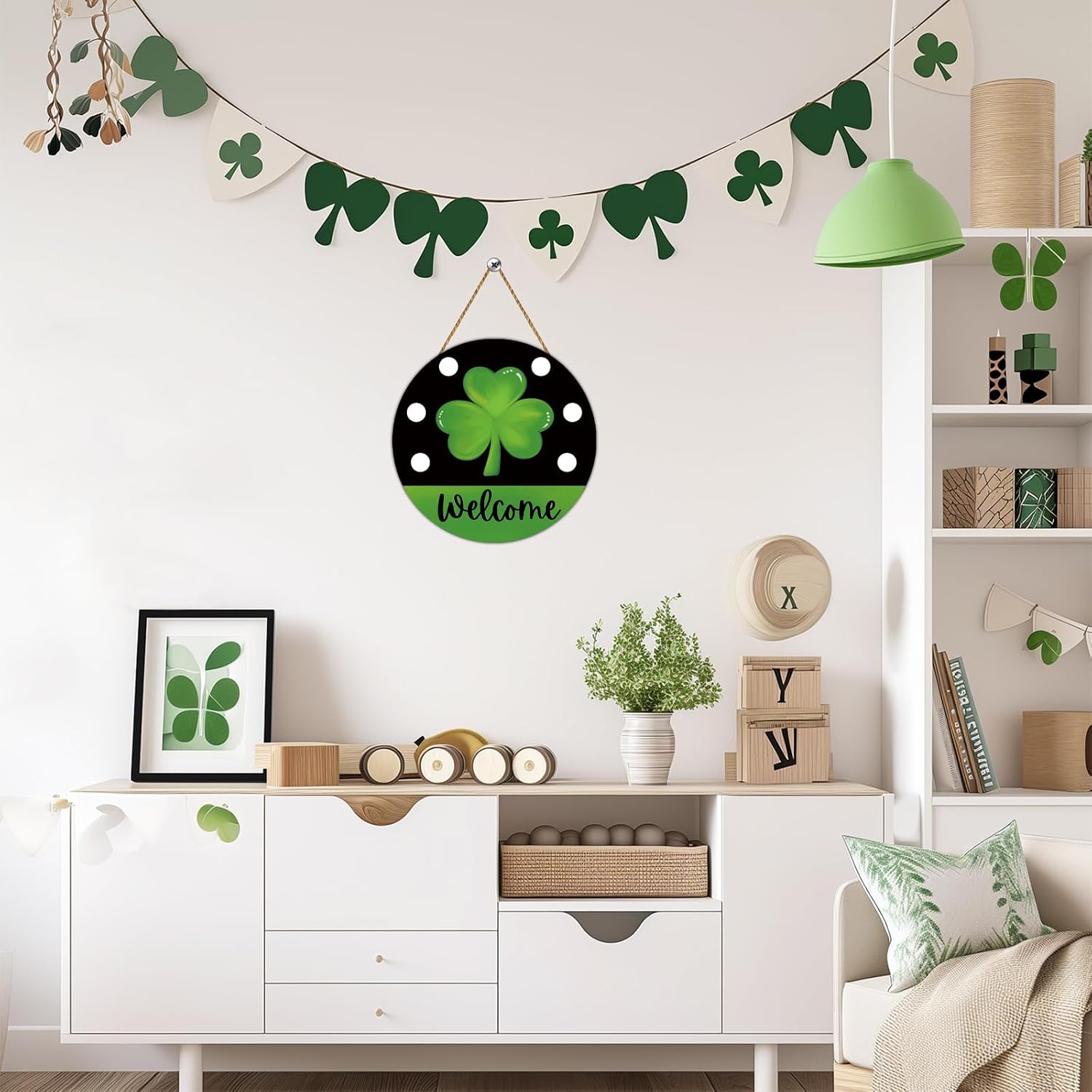 St Patricks Day Decorations St Patricks Day Wreath Shamrock Door Decorations Wooden Shamrock Wreaths for Front Door Hanger Hanging Decor Welcome Sign for Porch Wall Indoor Home Decor