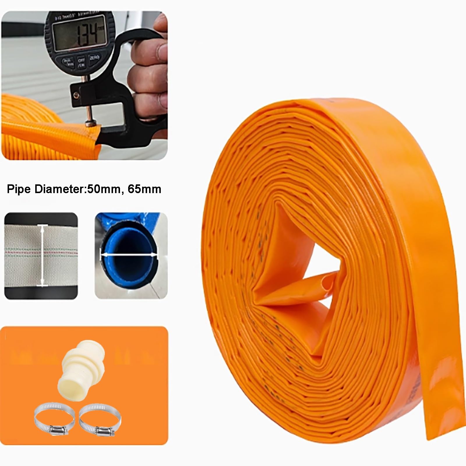 Tubo de manguera plano, manguera de descarga de PVC de 2 pulgadas para transferencia de agua, lavado a contracorriente de piscina, ideal para bombas de sumidero y riego, disponible en longitudes de 20