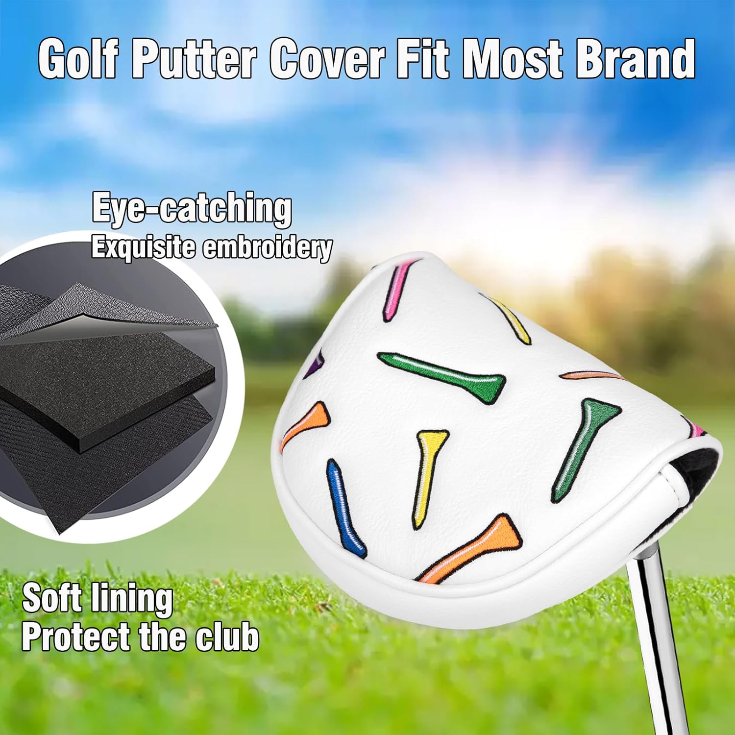 Golf Club Covers Colorful Tee Driver Cover Fairway Wood Headcover Hybrid Cover Leather 3 Wood Headcovers Mallet Putter Headcover Blade Putter Cover for Most Brands