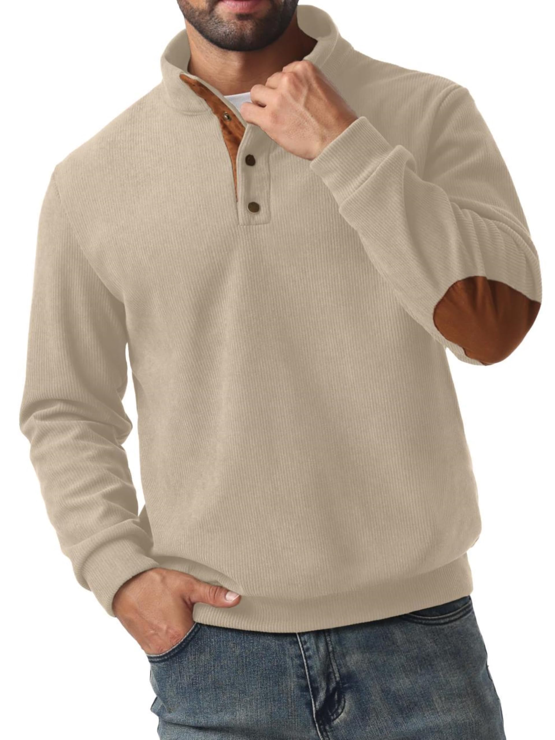 QIXING Felpa da uomo con cappuccio a 1/4 Button Up Long Sleever Stand Collar Pullover