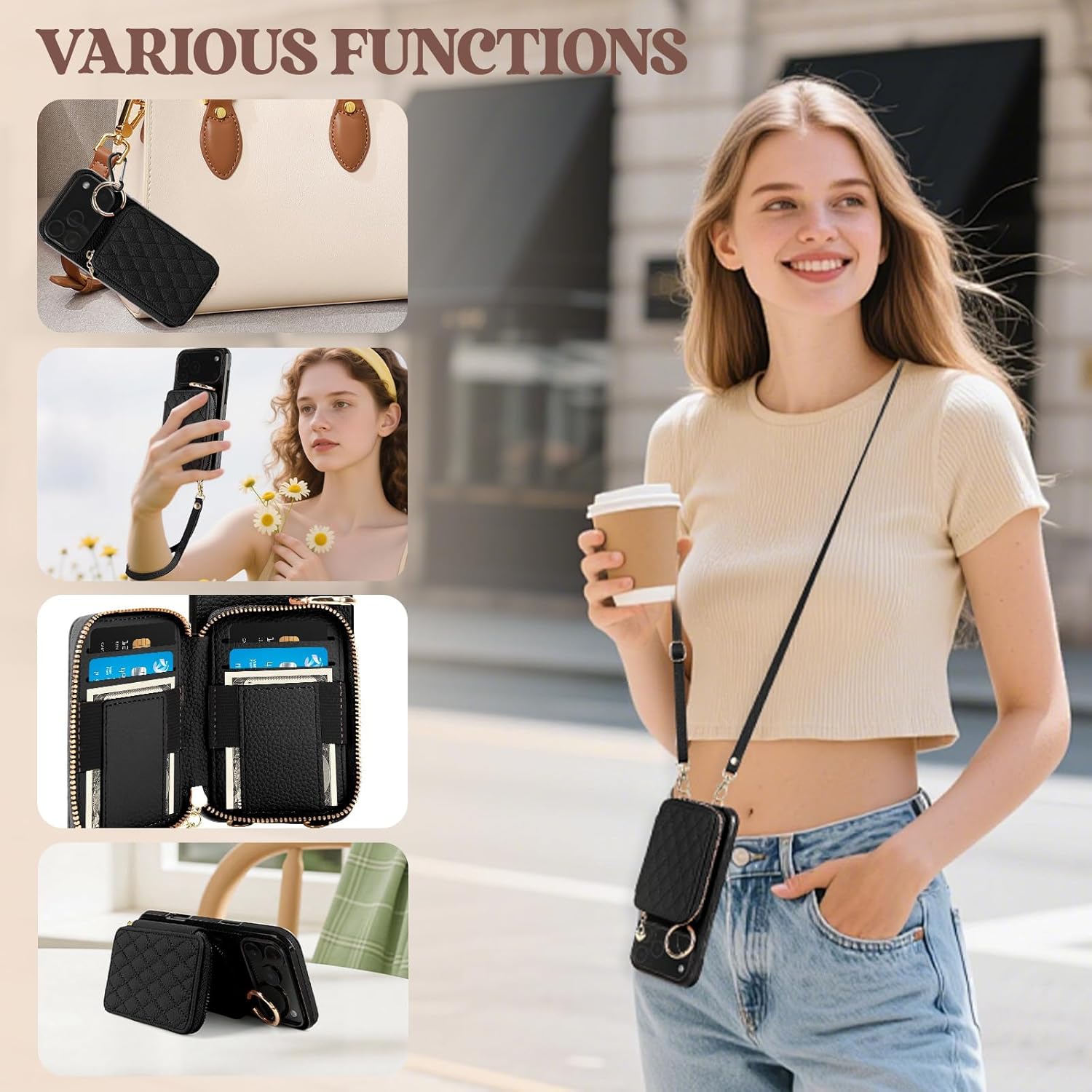 for iPhone 17 Pro Max Case Wallet, RFID Blocking PU Leather Zipper Handbag Purse Flip Cover, Kickstand Folio with Slots Holder Strap Lanyard 5G 6.9 Inch (Black, for iPhone 17 Pro Max Case)