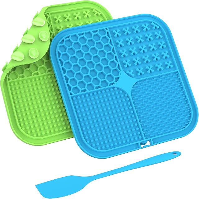 Lick Mats for Dogs 2 Pcs Dog Lick Mats with 1 Pcs Spatula, BPA-Free Non-Toxic Food Grade Silicone Feeding Mat with Suction Cup, Dog Cat Food Mat For Pets Slow Feeding for Fun, Relief Anxiety Boredom