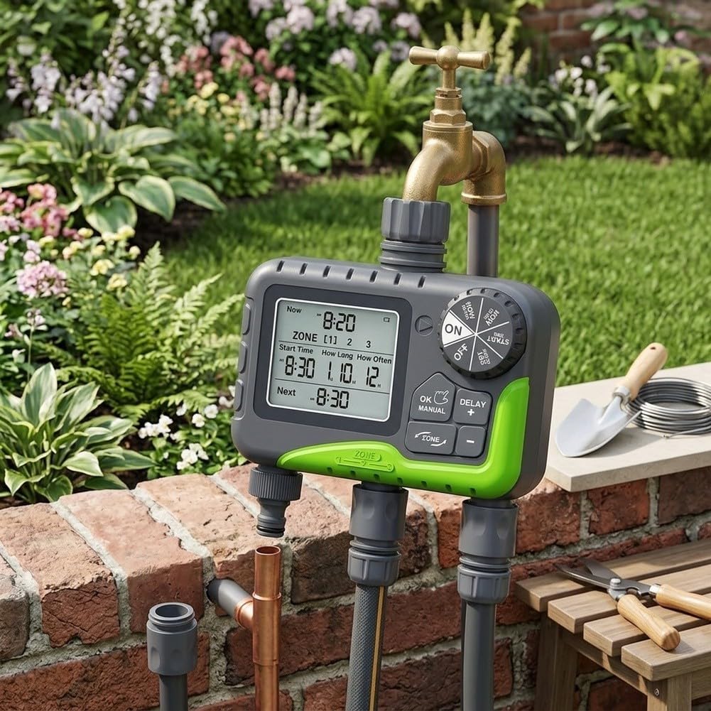 Controlador de riego impermeable IP65, pantalla LCD de 3 zonas