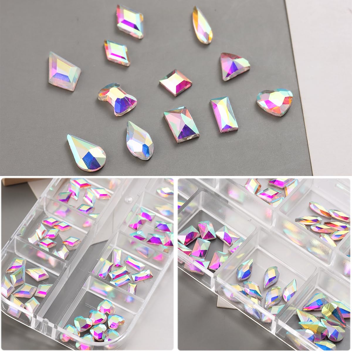 Nail Art Flatback Rhinestones - AB Crystal Glass Gems, Glitter Diamonds For DIY Nails