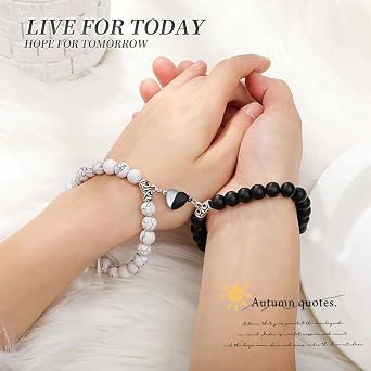 2PCS Couple Bracelets Matching Mutual Attraction Adjustable Relationship Bracelets, Natural Stone Beaded Love Attracts Bracelet Jewelry Gifts for Boyfriend Girlfriend Your Lover Best Friend