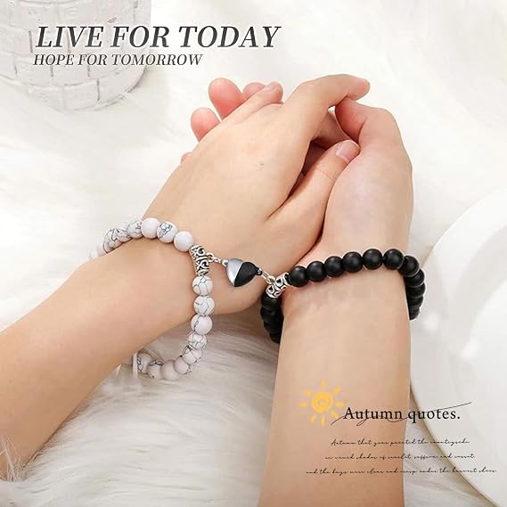 2PCS Couple Bracelets Matching Mutual Attraction Adjustable Relationship Bracelets, Natural Stone Beaded Love Attracts Bracelet Jewelry Gifts for Boyfriend Girlfriend Your Lover Best Friend