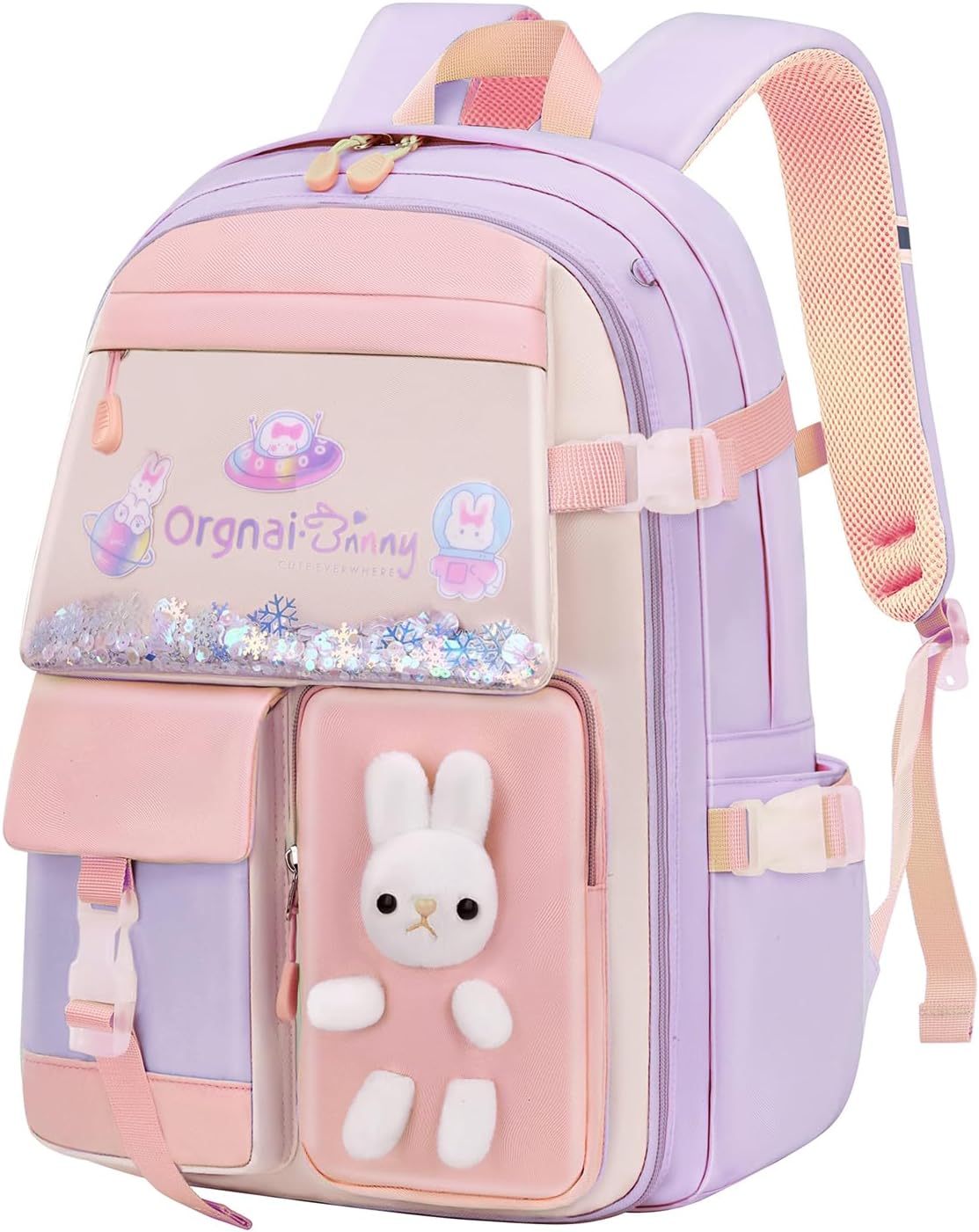Bunny Backpack for Girls Cute Kids Bookbag for Elementary School Kawaii Preschool Outdoor Daypack Purple