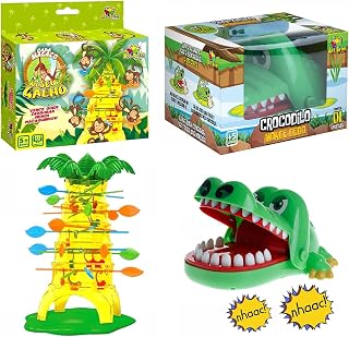 Kit Jogo Croc Croc Crocodilo Morde Dedo + Jogo Pula Macaco no Seu Galho - Linha Premium M5 Armarinhos