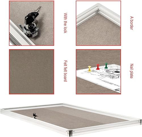 Miniatura 10 de BIBOC Tablones de anuncios con cerradura para tablones de anuncios con marco de pizarra blanca con imanes para aviso de mensajes escolares de 36 x