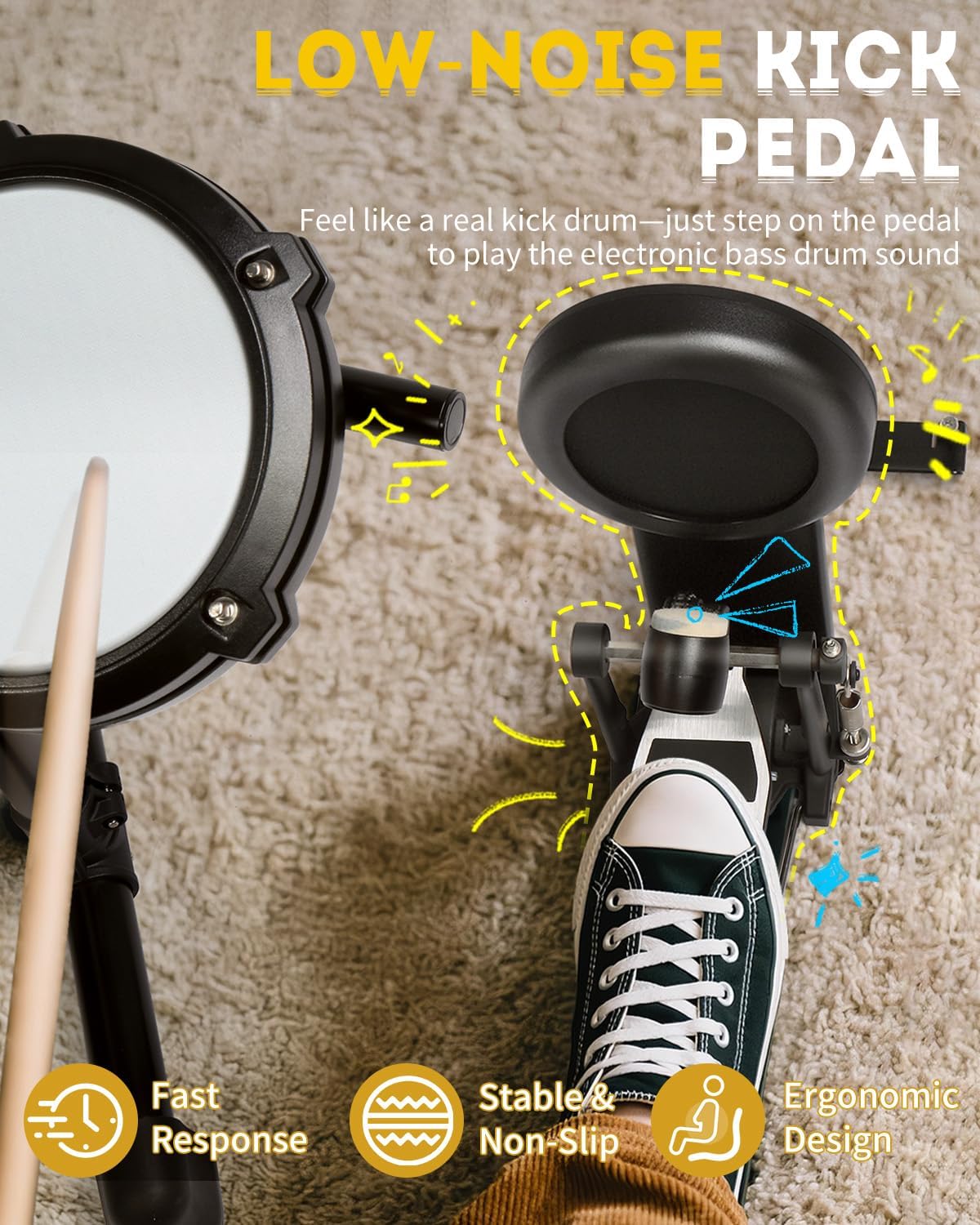 Ktaxon Electric Drum Set low-noise kick pedal