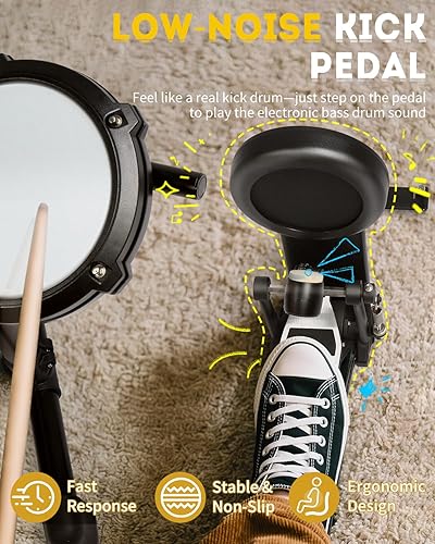 Miniatura 9 de Ktaxon Juego de batería eléctrica, batería electrónica con tambor de malla, platillos, trono ajustable, auriculares, palos, pedales y velcros,