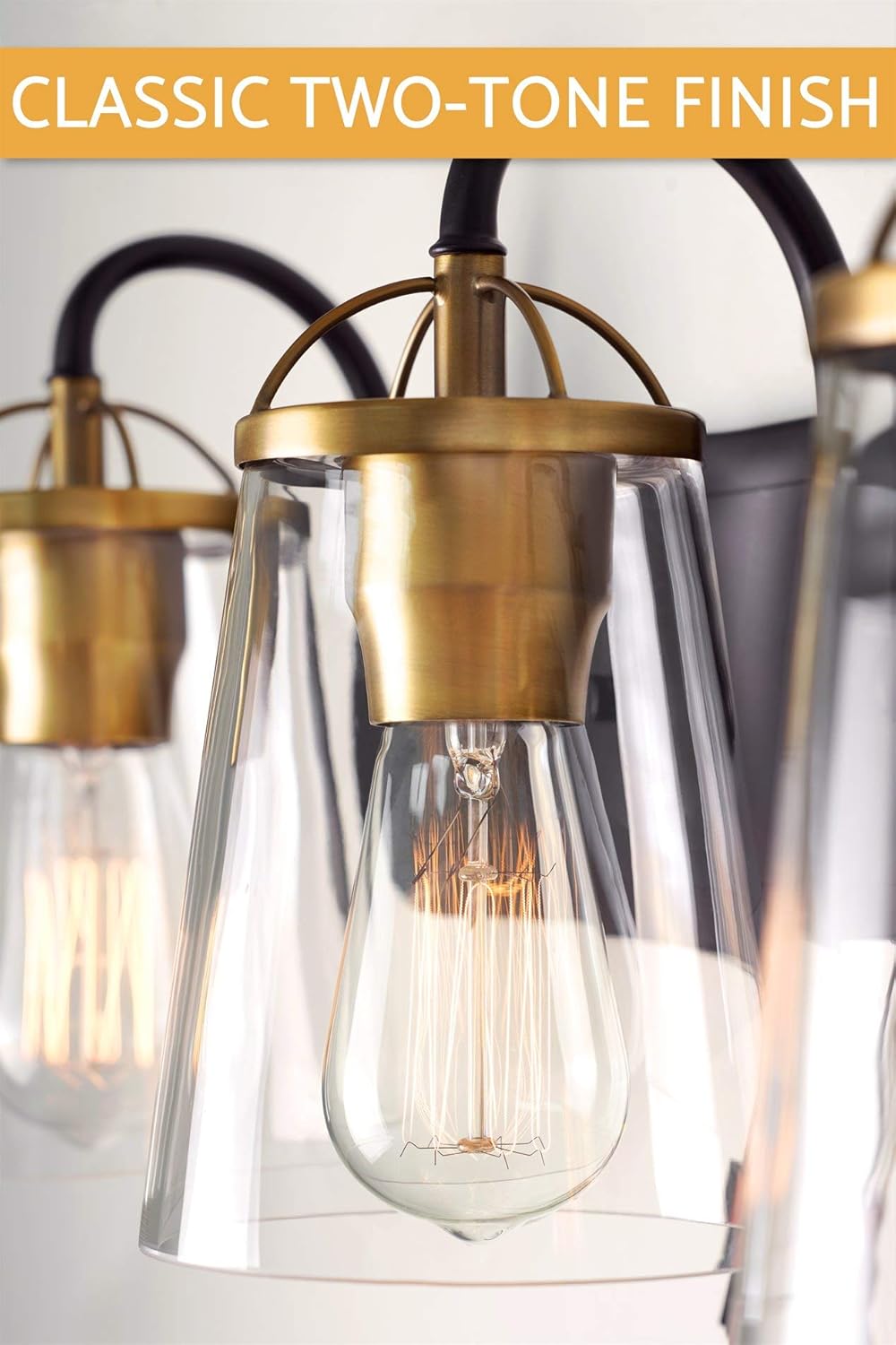 🔥 Kira Home Voltaire 24 Modern Farmhouse 3-Light Vanity/Bathroom Light, Clear Glass Shades, Gold/Warm Brass Accents + Black Finish