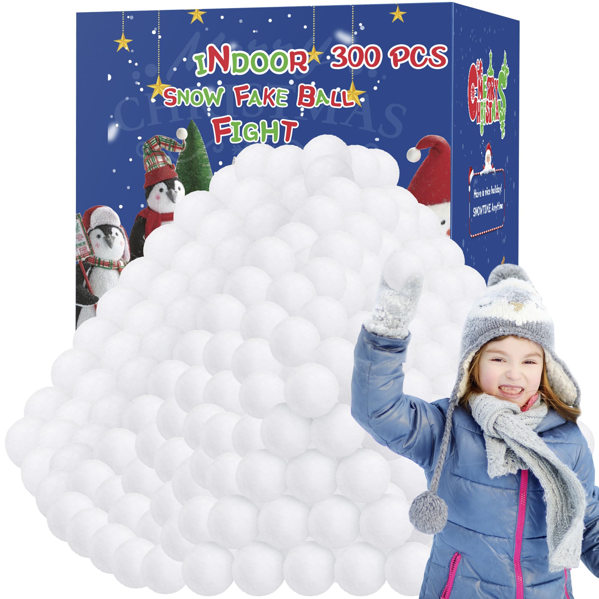300 PCS Indoor Snow Ball Set, Snow Balls for Kids Indoor, Plush Artificial Snow Balls Toys, Fake Snow Balls for Winter Multiplayer Throwing Game Christmas Party Game Present Decorations
