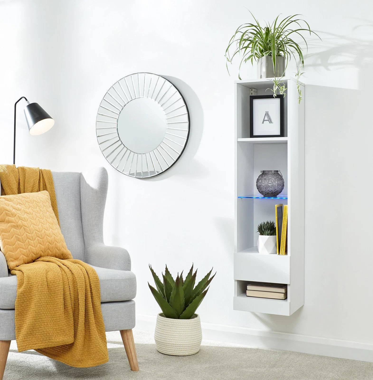 GFW Galicia White Tall LED Shelf Unit - 30x30x120cm - White