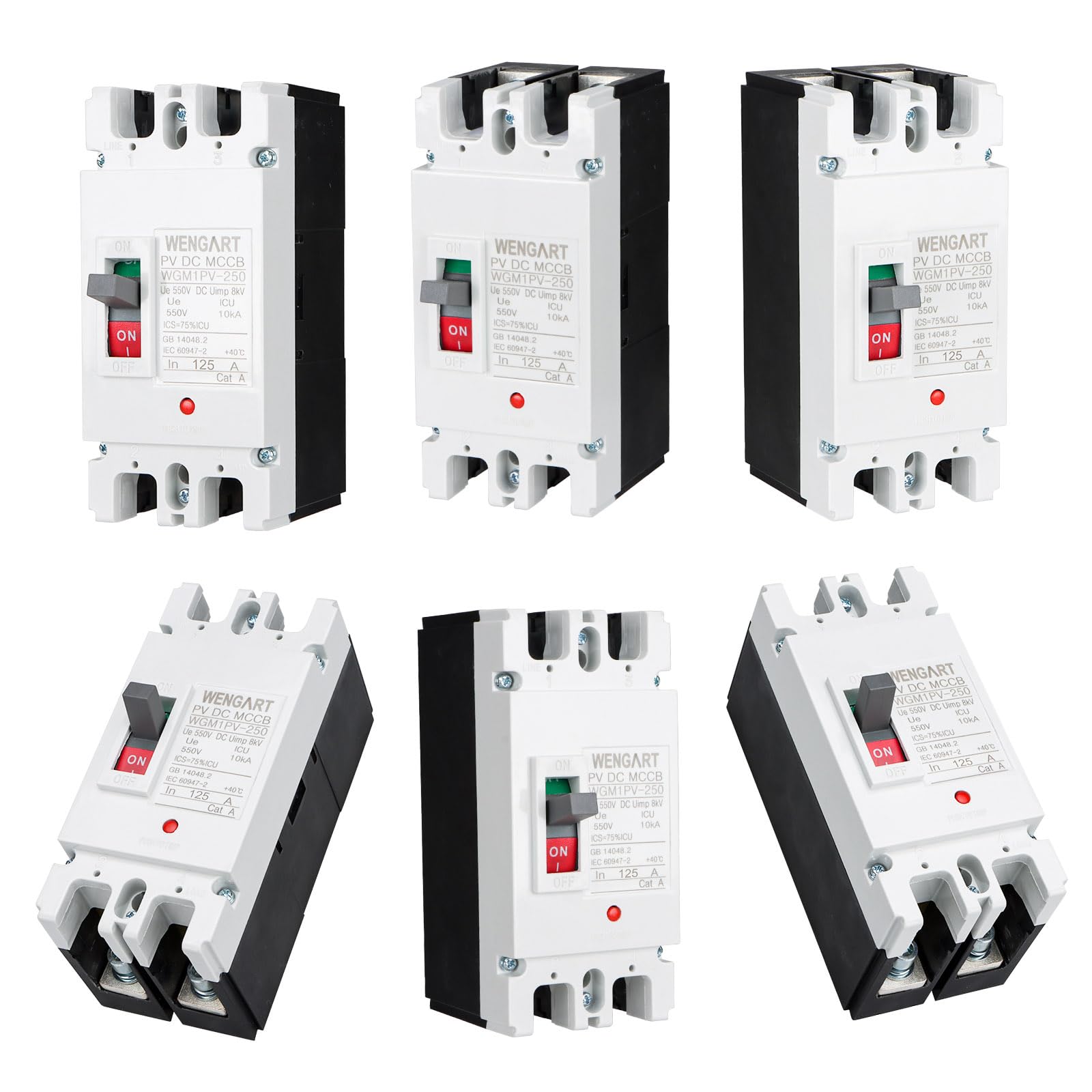 Wengart DC-Leistungsschalter 125A 550V 2P – WGM1PV-250 MCCB für Photovoltaik & Batteriespeicher – DC-Hauptschalter mit 25kA Trennvermögen – Sicherer Lasttrennschalter für Solarsysteme