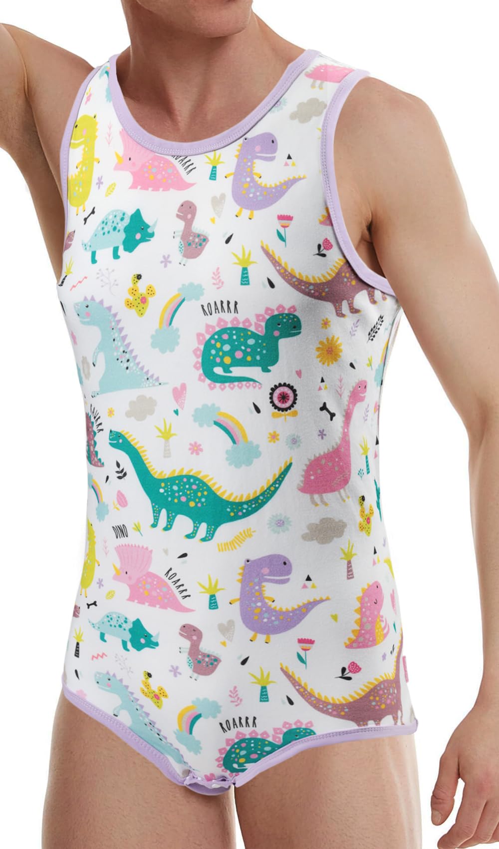 CutiePlusU Baumwolle Knopf im Schritt Bodysuits Erwachsene Strampler ärmellos Onesie für Männer drucken