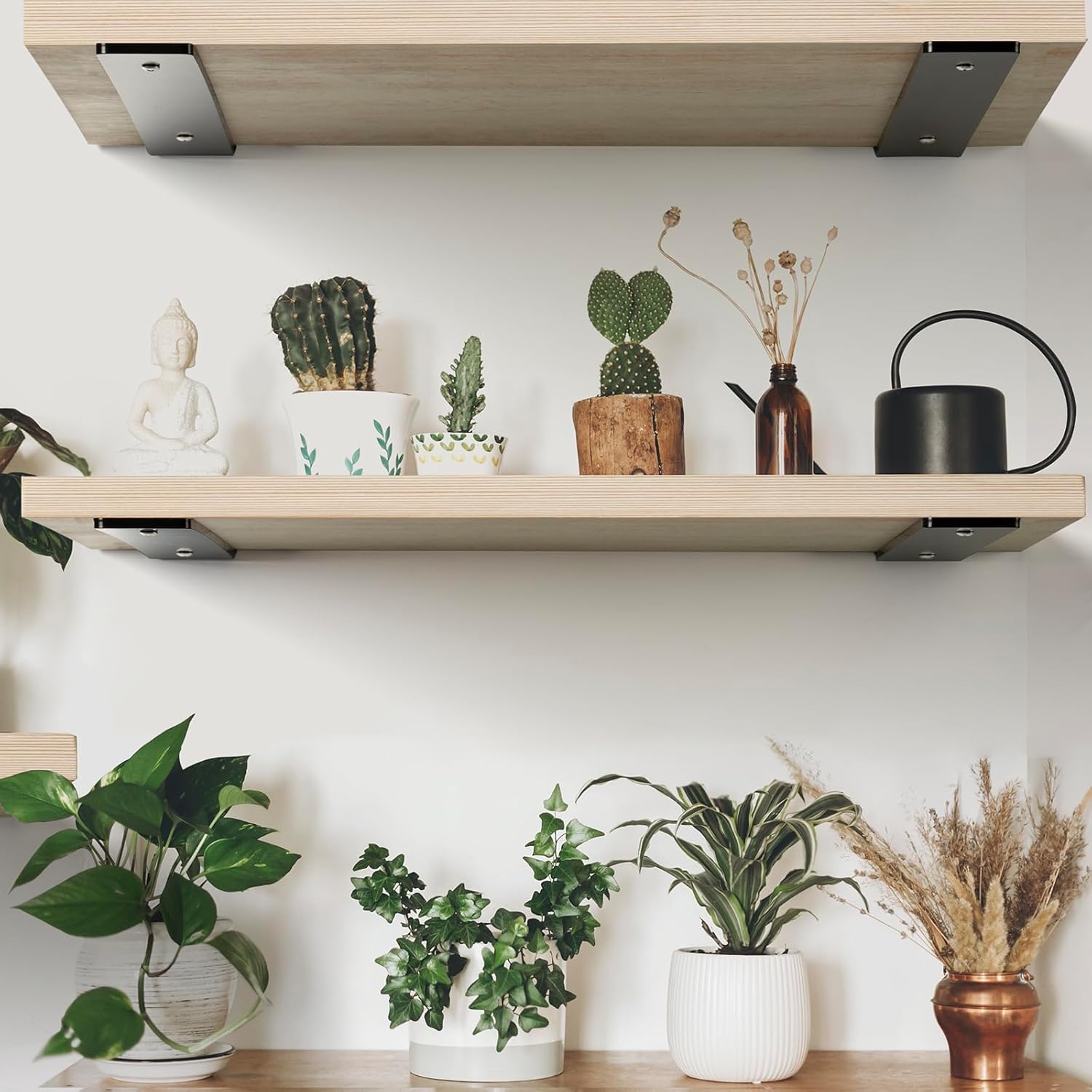 HEART ART Floating Shelf Bracket 10 Inch,2 Pack Heavy Duty Shelf Brackets,L Brackets for Shelves Black,10”L x 1.6”H x1.6”W