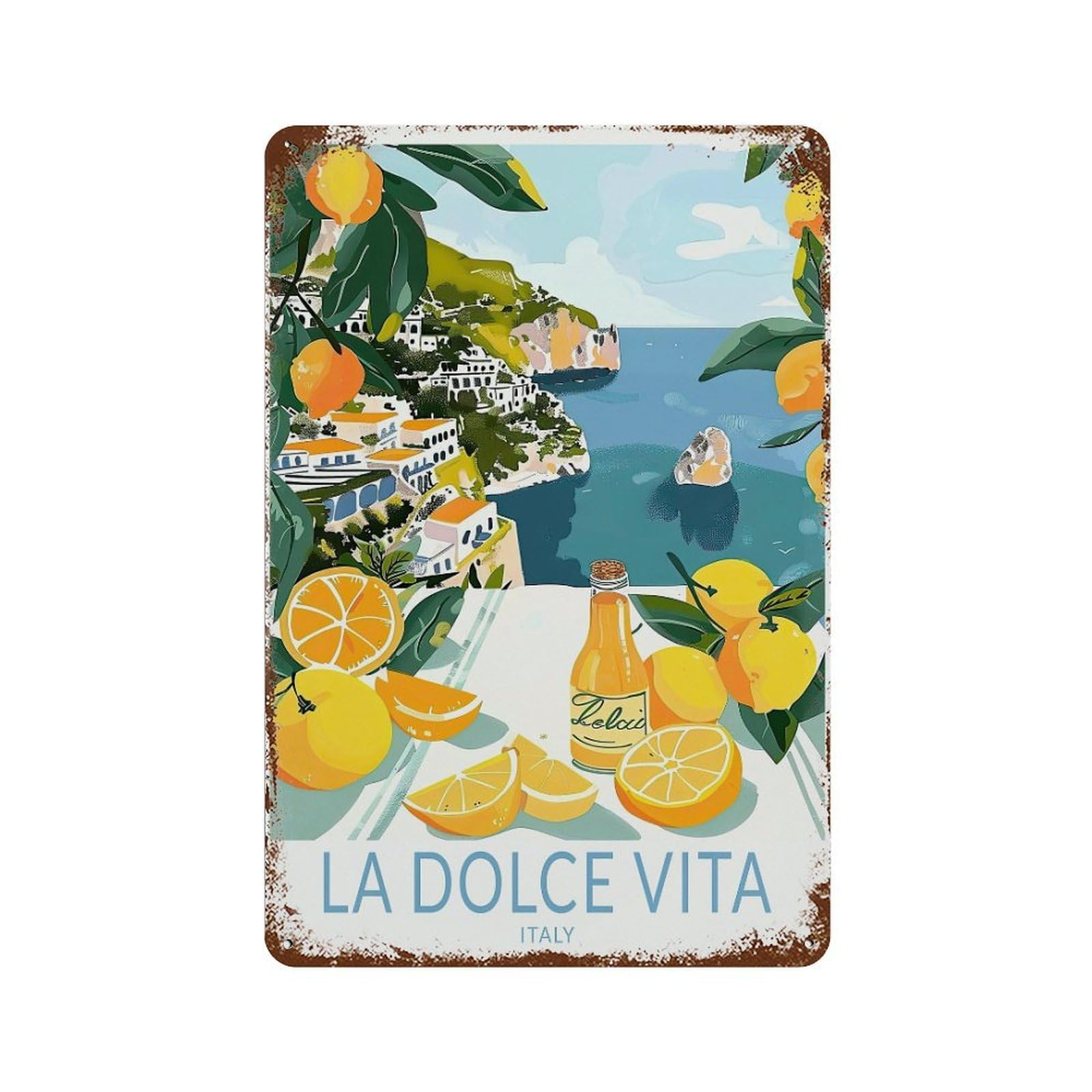 xiaoxiaoshen La Dolce Vita Travel Italy Decor, Lemons Gifts Wall Decor Art Metal Tin Poster Modern Home Decor Art Home Bar Shop Decorations Vintage Sign 30x20cm