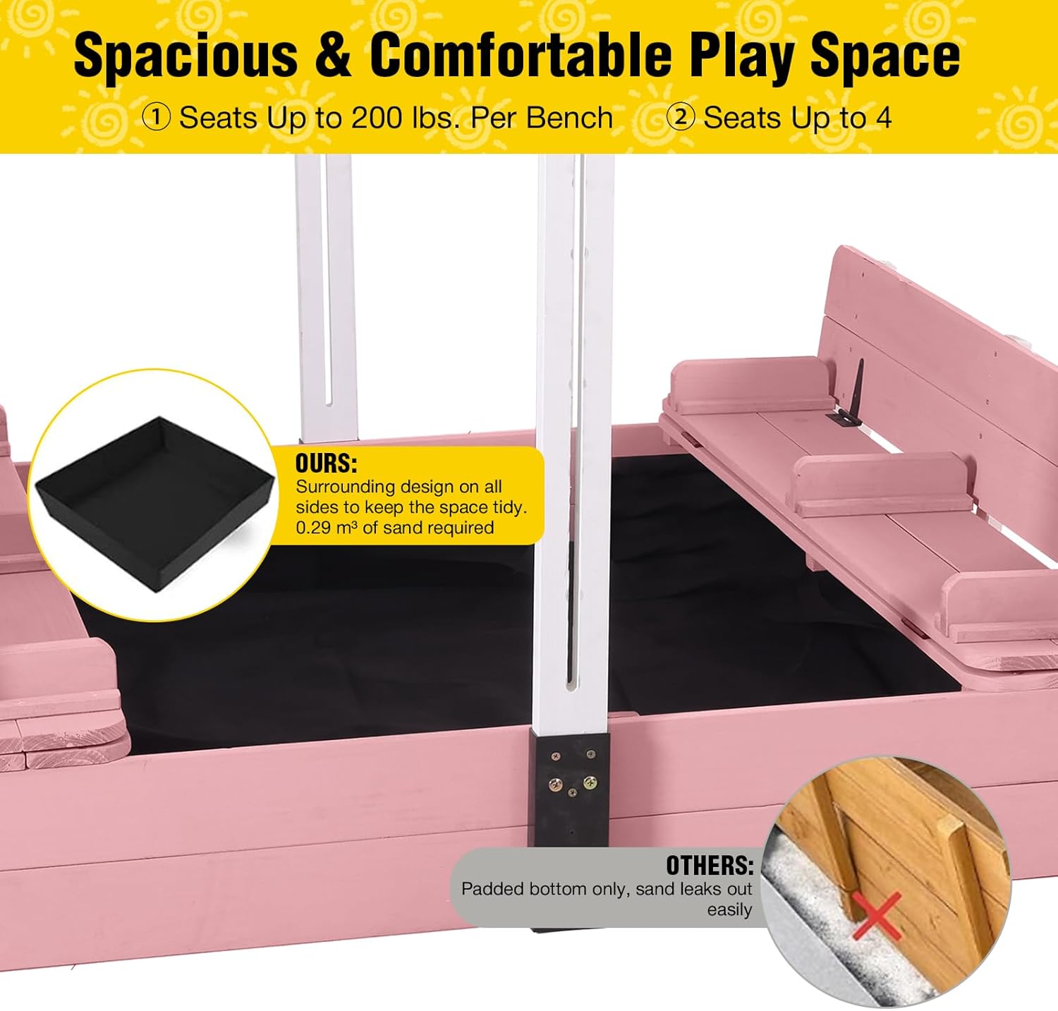 Aivituvin Kids Sand Boxes with Lid and Canopy, Outdoor Sandboxes with Cover, Foldable Bench Seats, Retractable Roof, Sand Table for Kids Ages 4-8 (Pink)