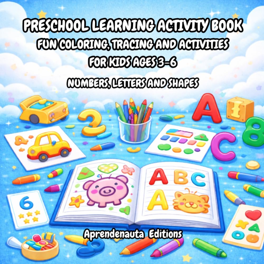 PRESCHOOL LEARNING ACTIVITY BOOK FUN COLORING, TRACING AND ACTIVITIES FOR KIDS AGES 3–6: NUMBERS, LETTERS AND SHAPES