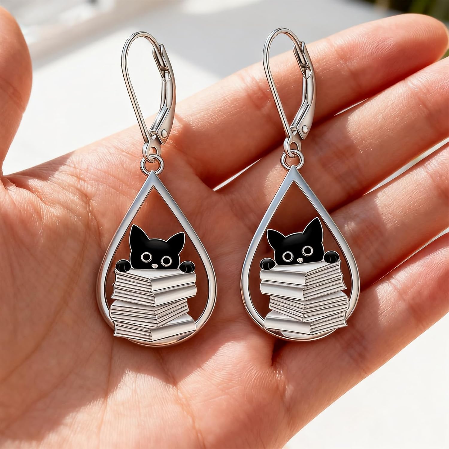 Black Cat Earrings for Women Dangle Halloween Cat Book Earrings Sterling Silver Dangling Leverback Animal Jewelry Birthday Valentines Day Gifts - Image 8