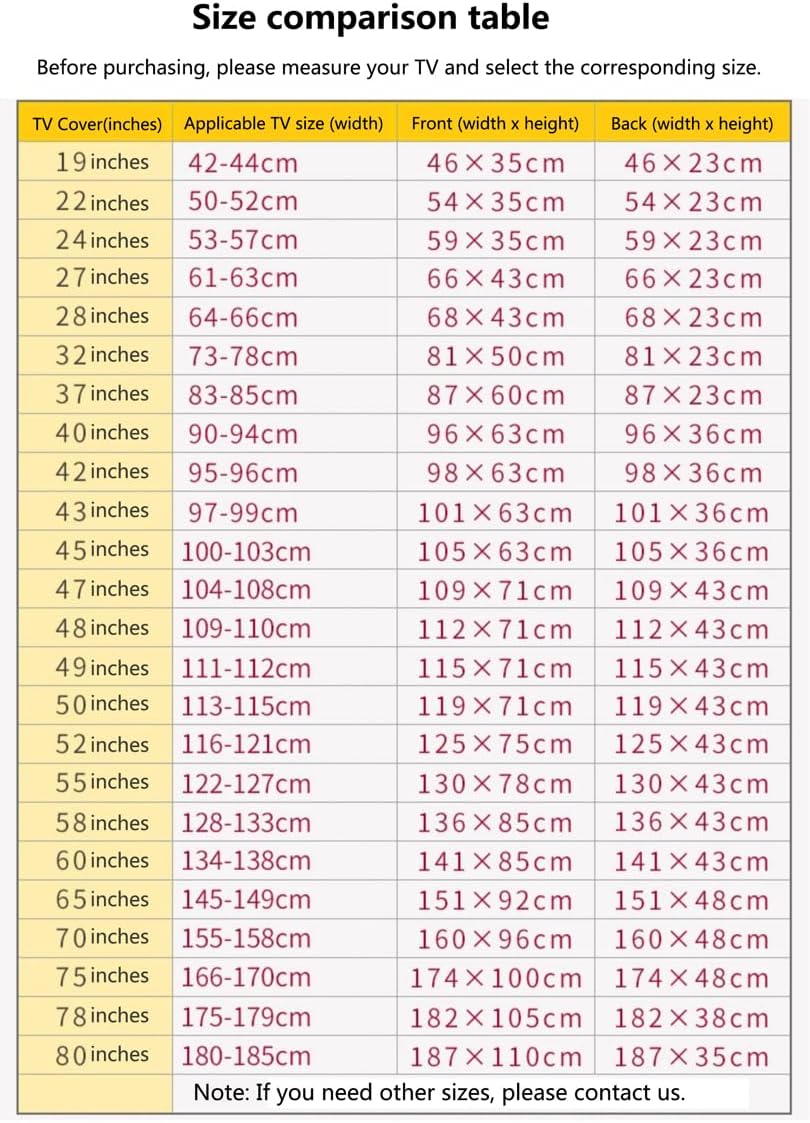 Indoor TV Display Protectors Dustproof and Sun Protection Cover 19-65Inch TV Dust Cover Cloth TV Display Protectors Home Art Decorative TV Covers(Size:27IN(W66xH43CM),Color:A)