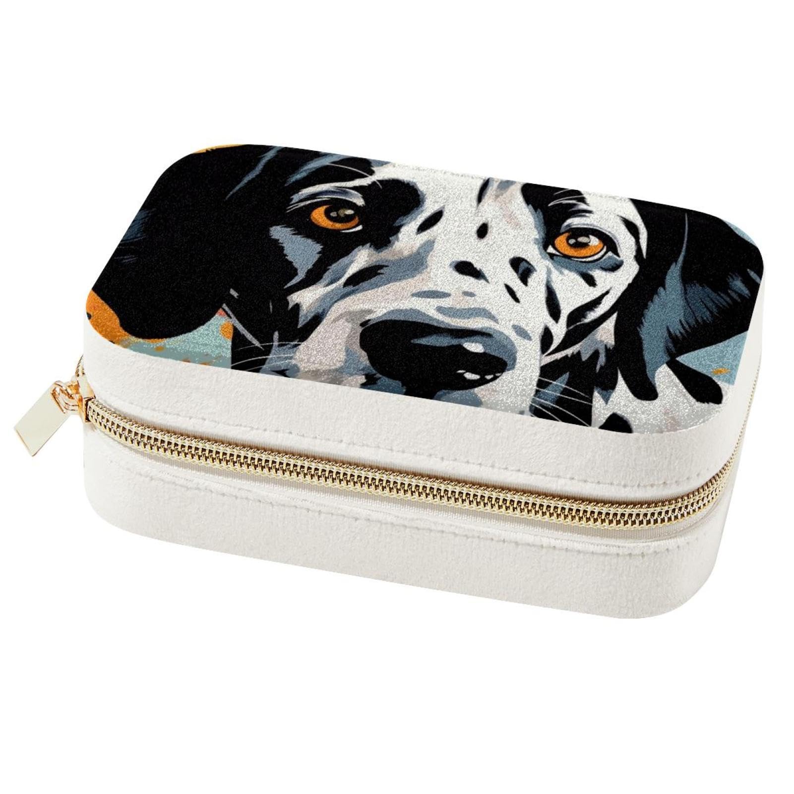 Boîte à bijoux de voyage contre les rayures : coffret velours dalmatien zippé