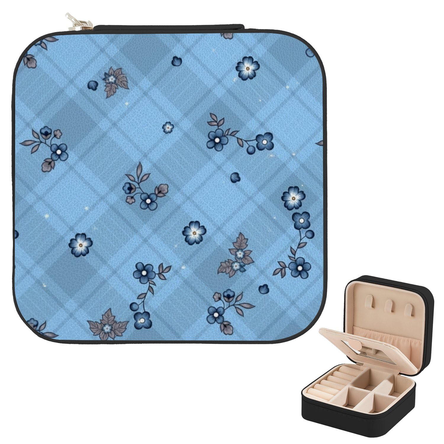 Beautiful Flowers Travel Jewelry Organizer With Mirror Organizer For Travel Black Engagement Ring Boxes For Proposal Square Jewlery