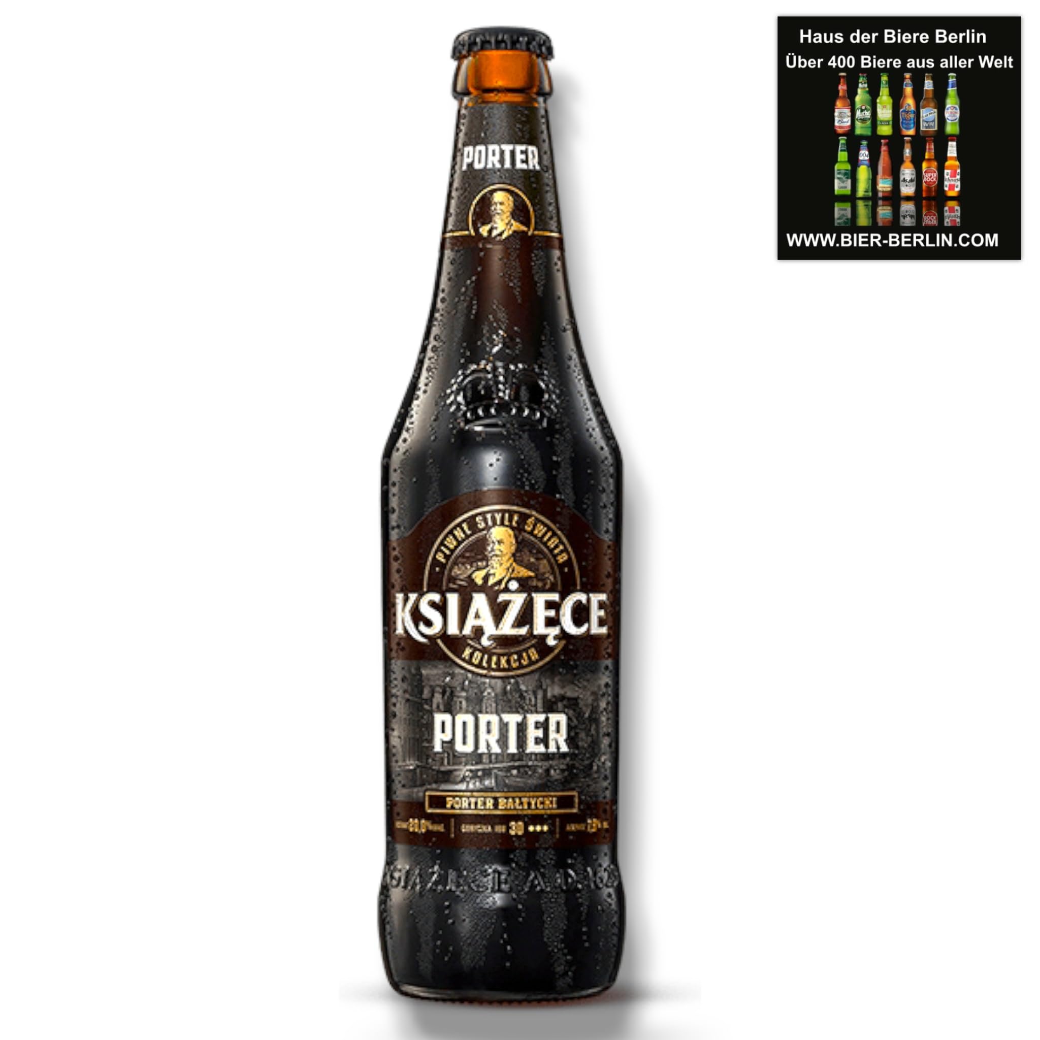 Książęce Baltic Porter 24 x 0,5l - Schwarzbier aus Polen mit 8% Vol. - Inklusive Haus der Biere Berlin Bierdeckel