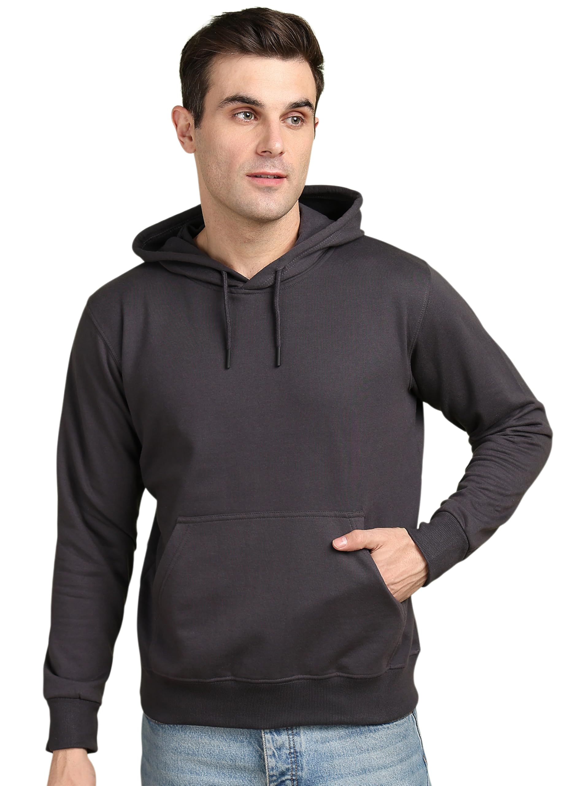 Alan Jones ClothingMen’s Solid Hooded Sweatshirt | Drawstring Hood, Kangaroo Pocket, Ribbed Hem | Regular Fit | Sizes S–5XL | Multiple Colors