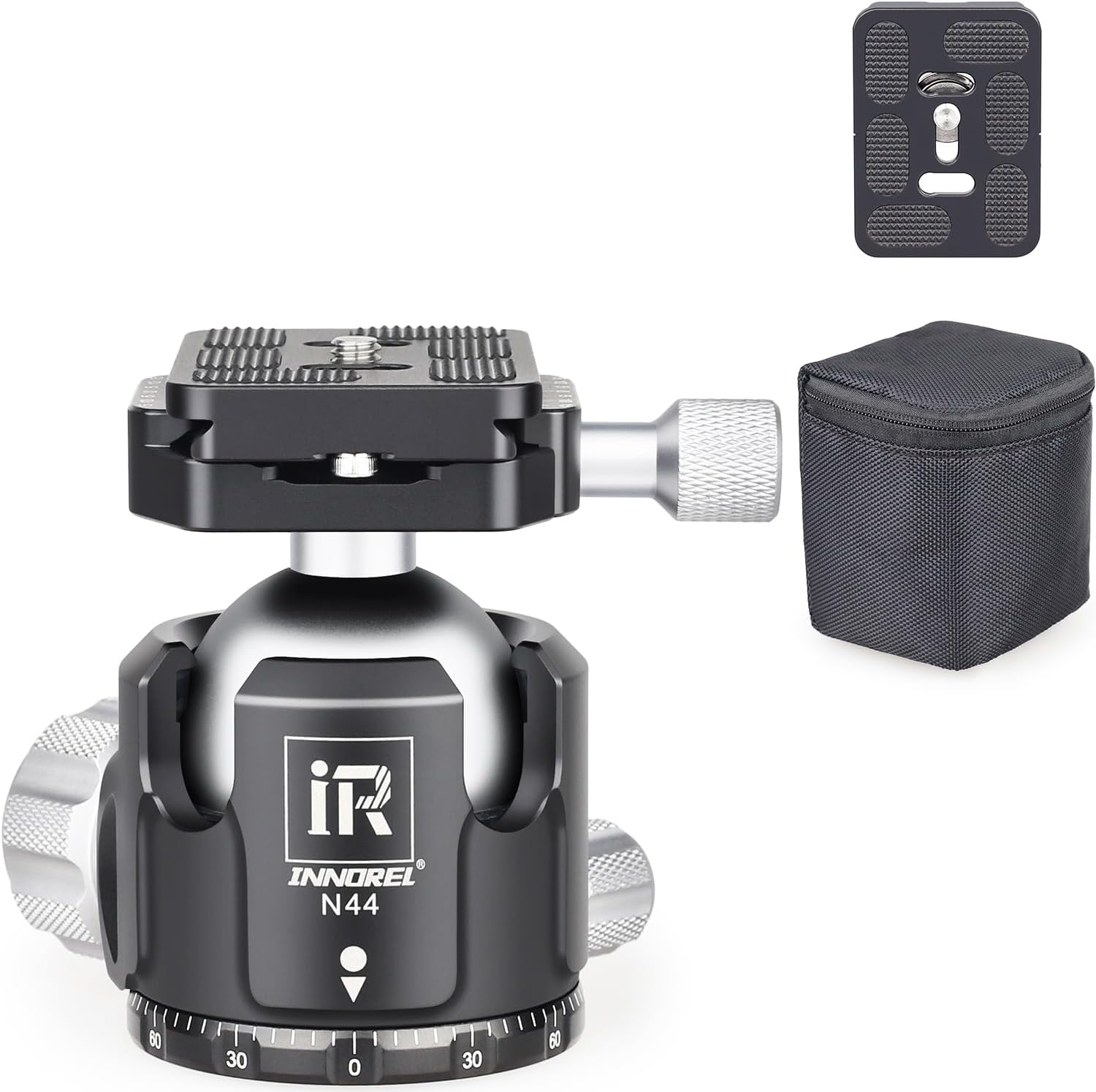 Low Profile Tripod Ball Head-INNOREL N44,Panoramic CNC Metal Camera Tripod Ball Head with Two 1/4" Screw Arca Swiss Quick Release Plates for Tripod,Monopod,DSLR,Camcorder,Max Load 55lbs/25kg