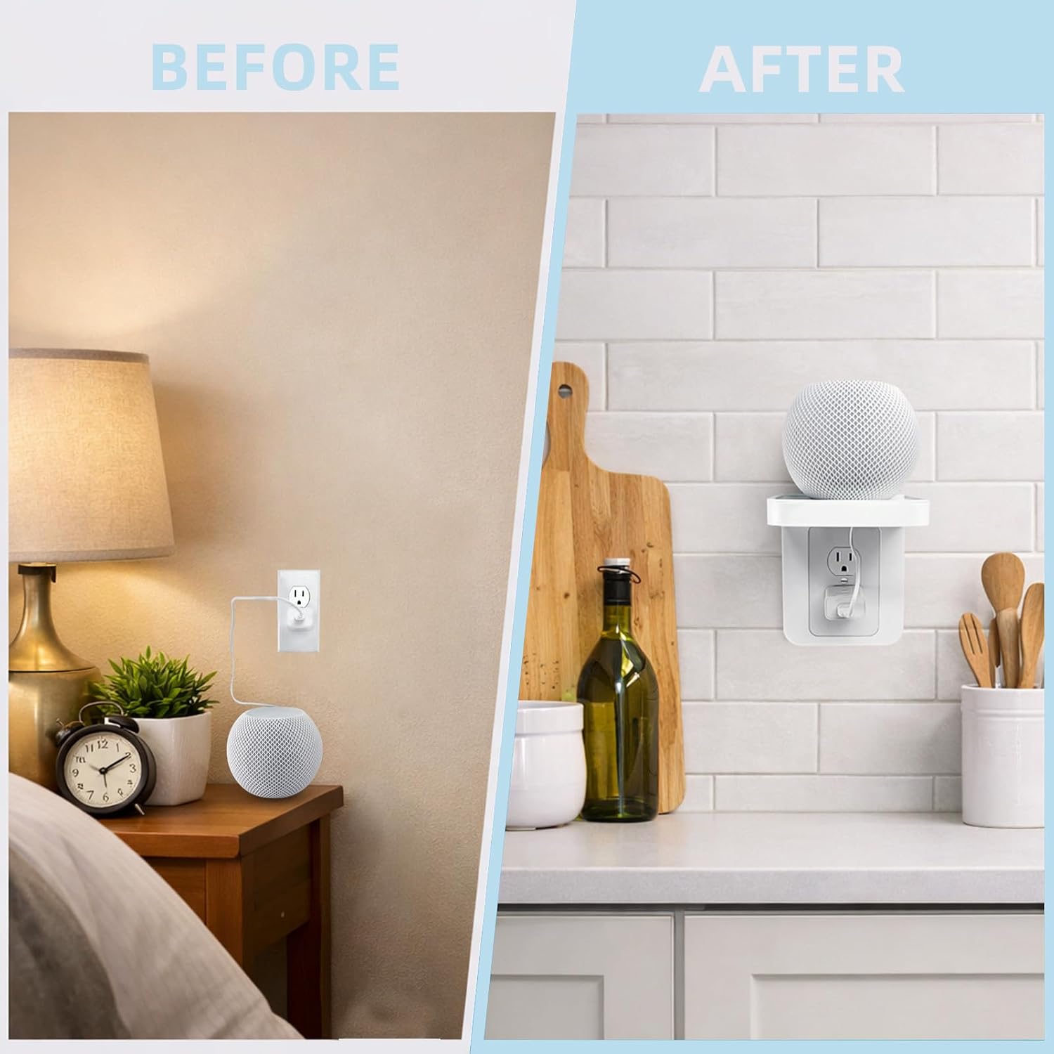 Outlet Shelf with Cord Storage, White Wall Holder for Bathroom, 1 Pack | Fits Decora and standard duplex outlet, Wall Organizer for Smart Home Decor Space Saving Power Tools