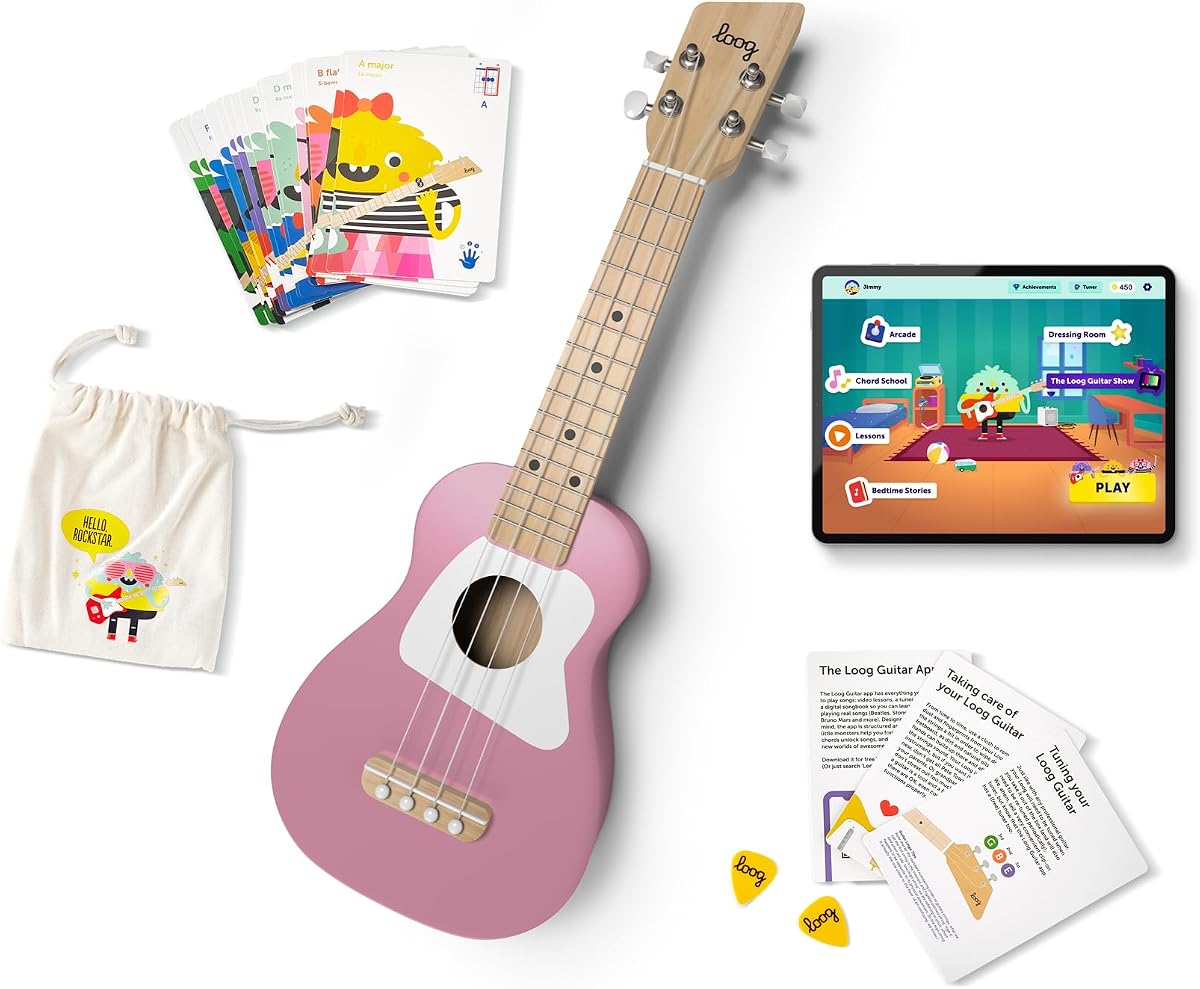 Wood Soprano Ukulele for Kids & Beginners, App & Lessons, All Ages (Pink)