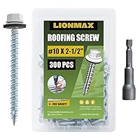 Vista 25 de LIONMAX 500 unidades de tornillos para techos de metal #10 x 2,5 cm, tornillos de zinc con cabeza hexagonal pintada en blanco, arandela de goma