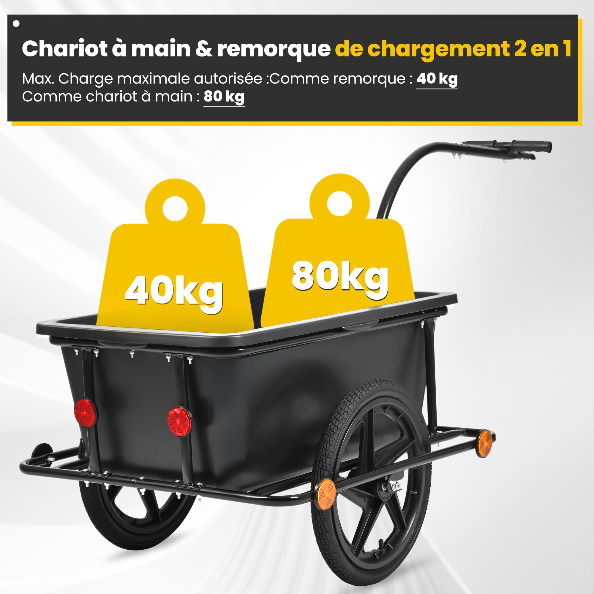 SAMAX Remorque de Vélo Chariot de Transport Haute Traction avec Poignée et Bâche