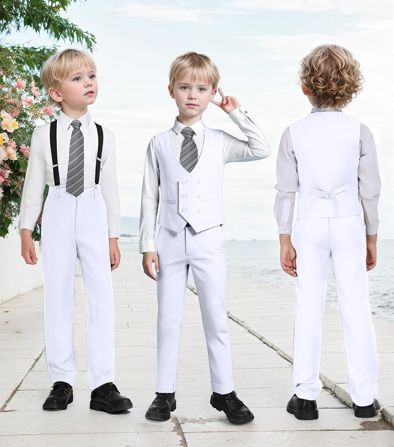 Boys Suit Kids Tuxedo Double Breasted Suits for Boy Dress Pants Set Slim Fit Formal Wedding Ring Bearer Outfit with Tie