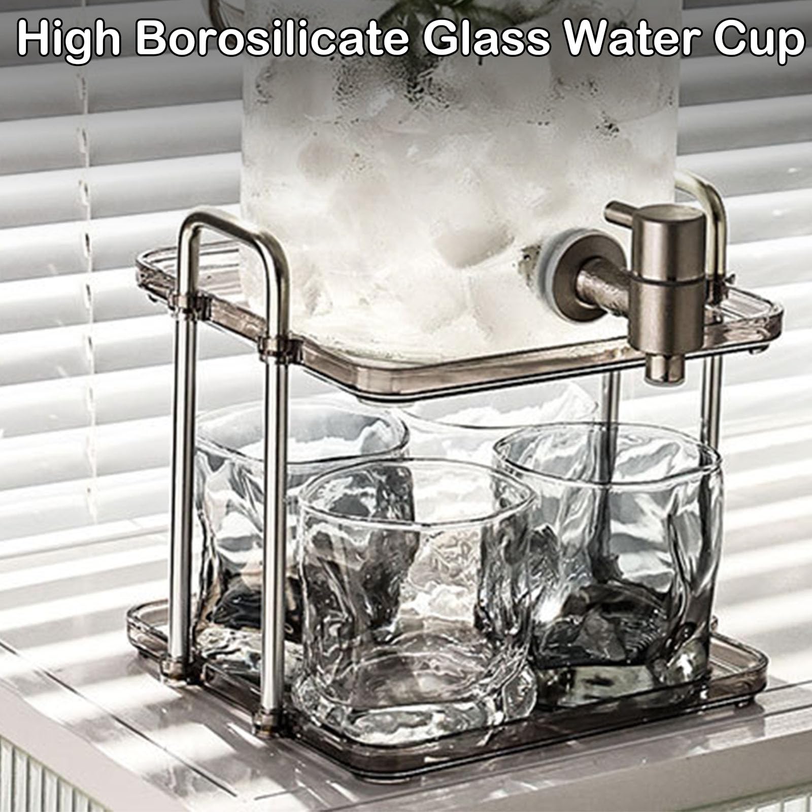 Getränkespender,Glaskaraffe,Glaskrug Mit Zapfhahn Aus Edelstahl Und Basis Aus,Wasserspender Saftspender Limonadenspender Glasbehälter Für Getränke,Silver b,3L