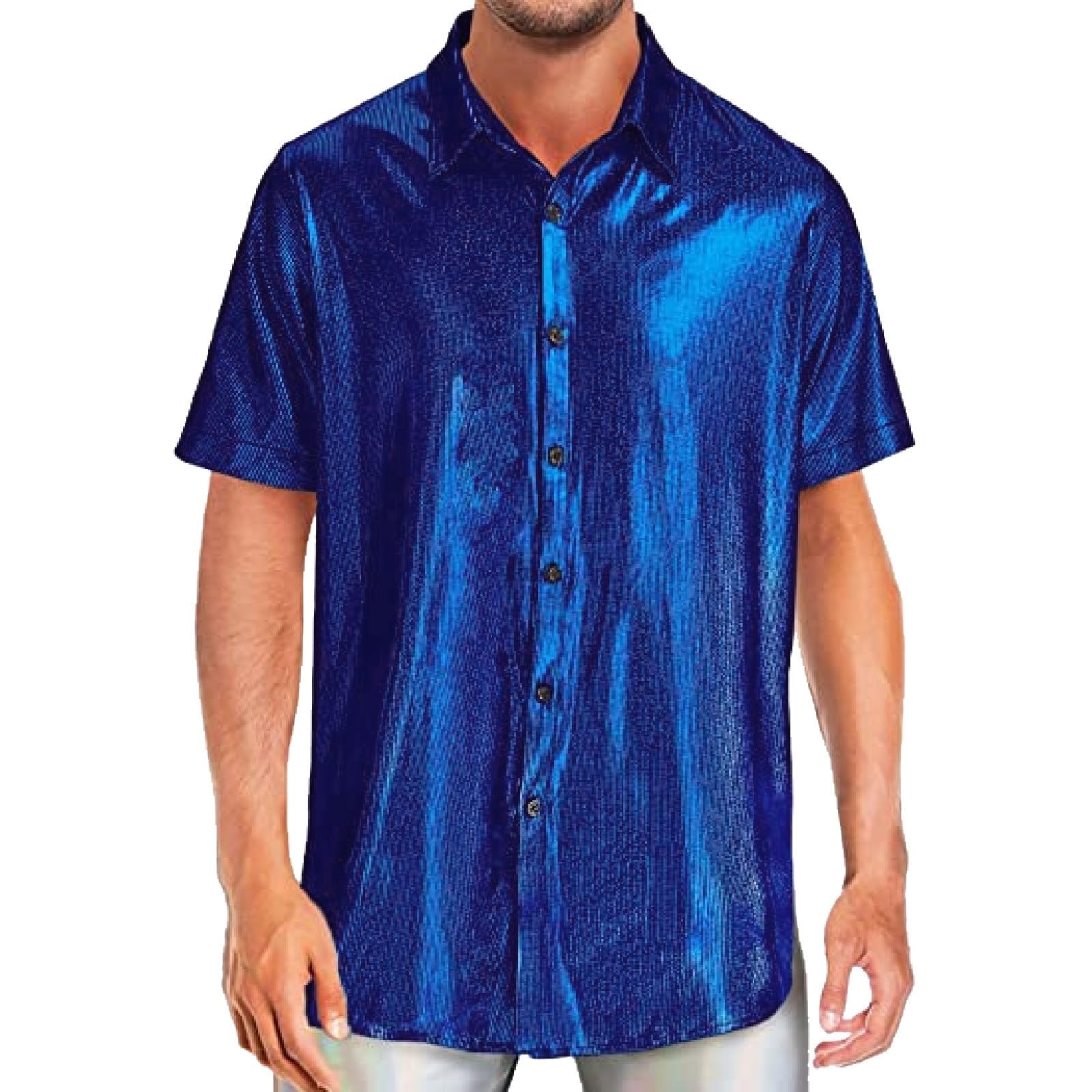 Mens Sequin Short Sleeved Shirt Slim Fashion Short Sleeved T Shirt Hipster Mens Bright Shirt Nightclub Base Shirt